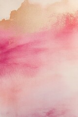 Fototapeta premium This modern abstract background showcases soft watercolor brush strokes in shades of pink, rose gold, and light beige. It features a large clean area for text overlay, perfect for artistic layouts