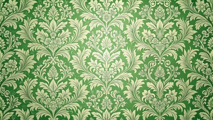 Elegant, luxurious, and sophisticated floral damask wallpaper with green hues and intricate patterns