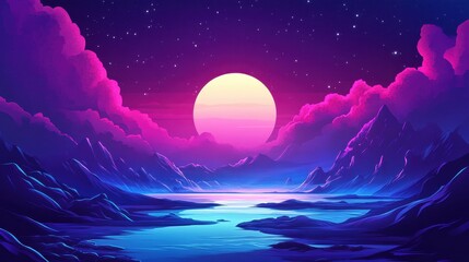 Obraz premium Serene Nightscape Mountains Moonlit Lake Stars