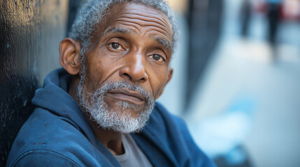 Fototapeta premium Senior man in casual urban setting with thoughtful expression. Perfect for mature lifestyle, urban senior living, or life experience stories.