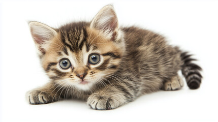 Obraz premium Tabby kitten sitting on white background