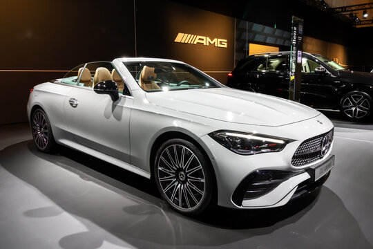Mercedes Benz CLE 180 Cabriolet (2025) car at the Brussels Motor Show. Brussels, Belgium - January 10, 2025.