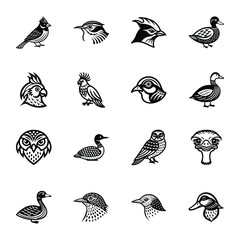 Set of Glyph Style Forest Bird Icons 

