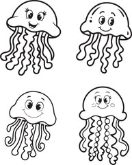 Cute Cartoon Jellyfish Vector Illustrations