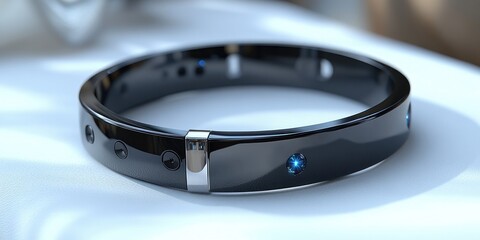 Elegant Black Ceramic Bracelet with Blue Sapphires