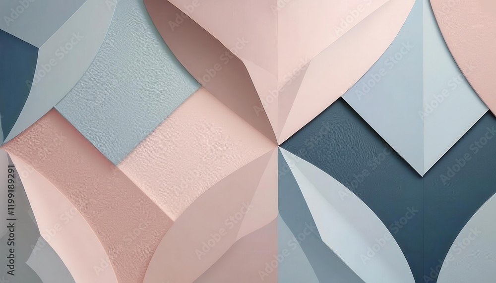 Poster abstract pastel geometric composition with soft curves and angular shapes in muted blue and beige to