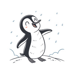 Hand Drawing Cartoon Cute Penguin Illustration in flat style