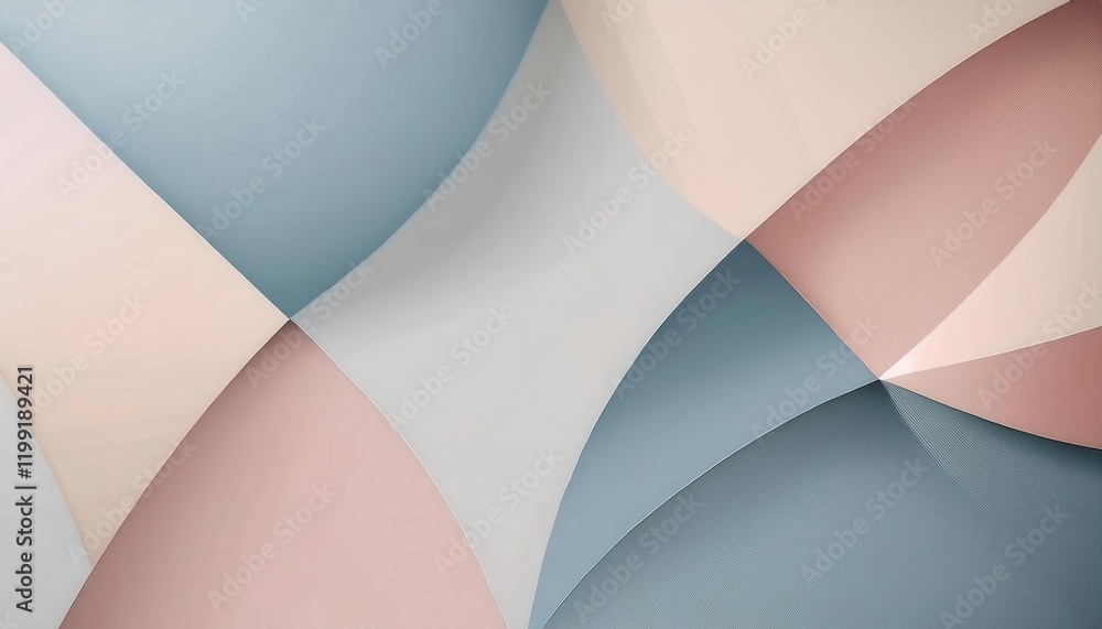 Poster abstract pastel geometric composition with soft curves and angular shapes in muted blue and beige to