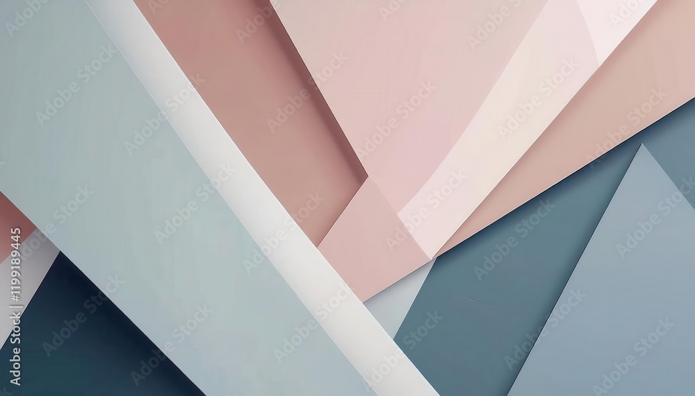Poster abstract pastel geometric composition with soft curves and angular shapes in muted blue and beige tones, ideal for minimal decor or branding