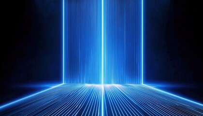 futuristic glowing blue light beams converging in symmetrical geometric patterns, ideal for technology and sci-fi themed designs