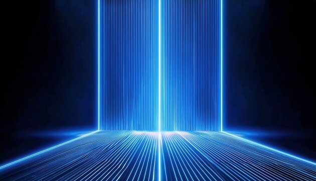 futuristic glowing blue light beams converging in symmetrical geometric patterns, ideal for technology and sci-fi themed designs