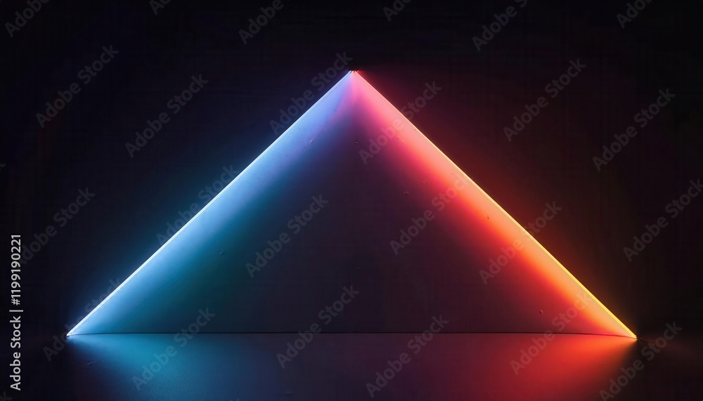 Aufkleber vivid neon light pyramid in abstract futuristic symmetry with dark gradient background, ideal for te