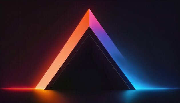 vivid neon light pyramid in abstract futuristic symmetry with dark gradient background, ideal for tech design or digital art concepts