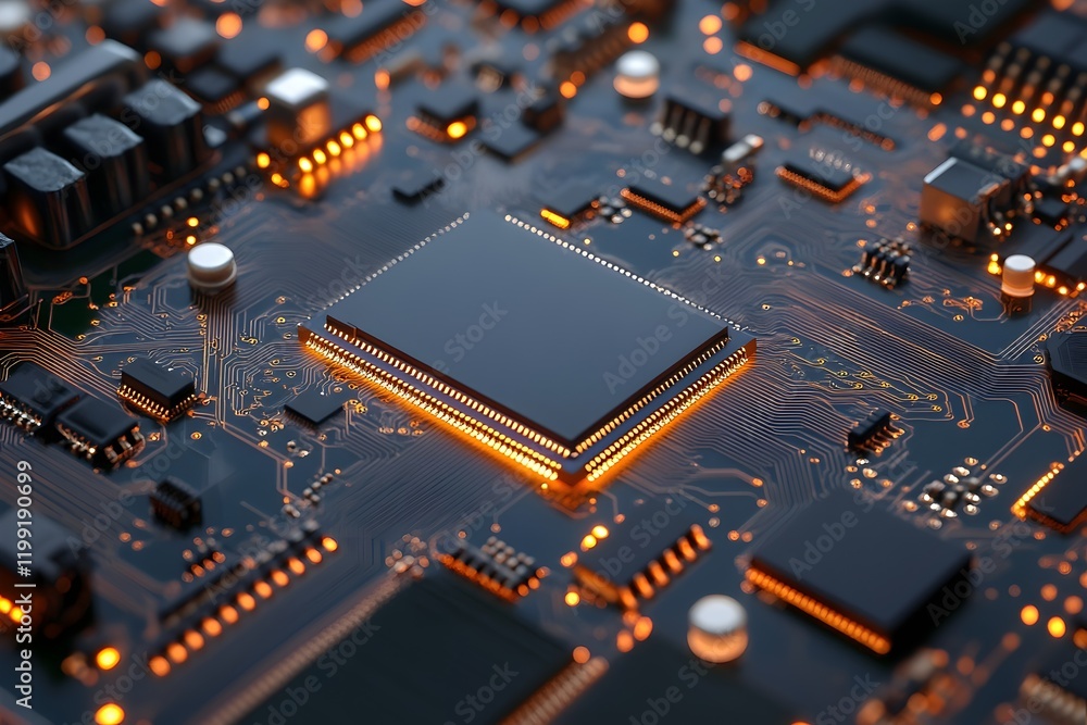 Poster high tech circuit board microchip technology digital electronic processor modern innovation advanced