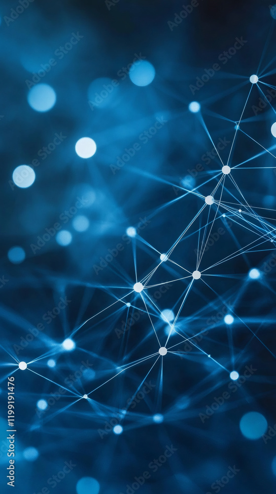 Fototapete complex network connections creating a futuristic blue background with glowing dots, ideal for techn