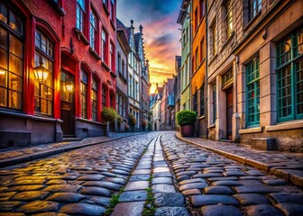 Fototapeta premium Medieval Gent Cobblestone Street - High Depth of Field