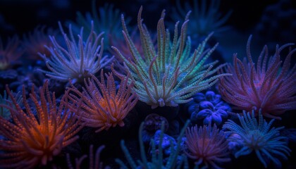 Fototapeta premium Vibrant coral reef anemones in underwater view