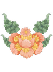 Beautiful flowers bouquet. Isolated realistic pink petals, blossom, branches, leaves vector set. Design spring tree illustration