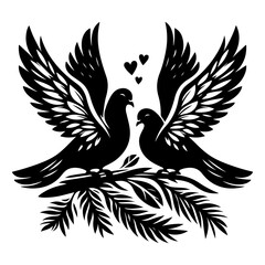 Obraz premium Vector silhouette of a couple of pigeons. Symbol of forest animal