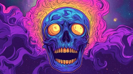 Fototapeta premium Psychedelic Skull in Cosmic Vapor Swirls