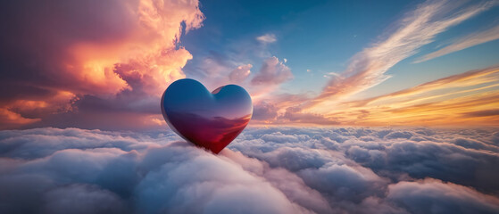 Fototapeta premium Heart-shaped clouds in the blue sky.