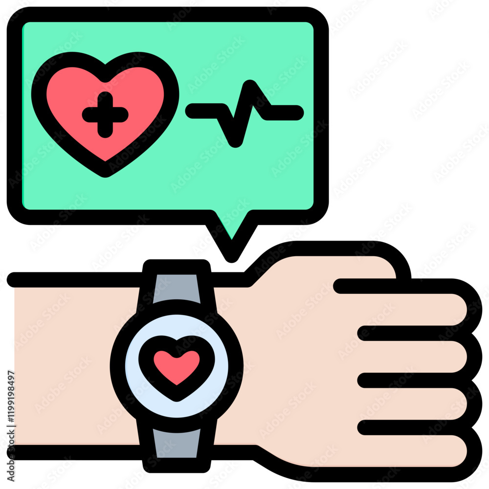 Poster wearable health device outline color icon