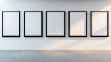Obraz premium Empty picture frames arranged neatly on a minimalist gallery wall