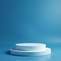 A minimalist display platform with a blue backdrop for showcasing products creatively.