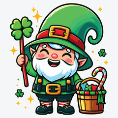 Cartoon cute St Patrick's day Gnome character vector. stock illustration