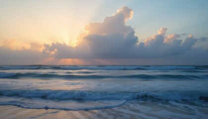 Fototapeta premium Ocean waves at sunrise with dramatic clouds