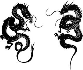 chinese dragons black silhouette vector
