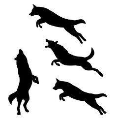 wolf jumping dog jumping black silhouette vector