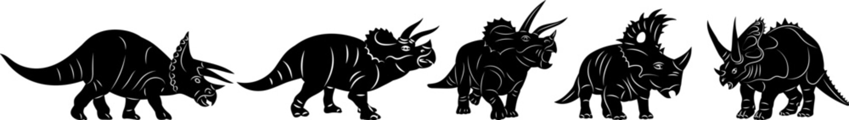 Fototapeta premium dinosaurs with tusks silhouette set vector
