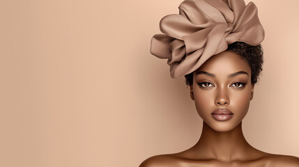 Beauty Woman with elegant soft Make-up. Luxury Fashion Portrait in Mocha Mousse Colour, Color Trend 2025, Pantone 17-1320, Artistic Photography, Radiant Skin, Neutral Tones