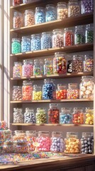 Obraz premium Charming candy shop experience nostalgic town illustration cozy environment bright viewpoint childhood memories