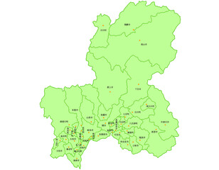 Obraz premium 岐阜県 地図 黄緑 斑点 イラスト