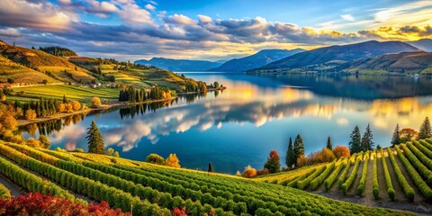 Okanagan Lake Double Exposure, Vineyards, BC