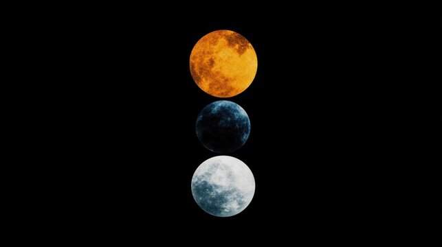 Three Moons Stacked, Art, Black Background For Design Use