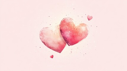 Romantic Illustration of Two Intertwined Watercolor Hearts with Light Pink Background