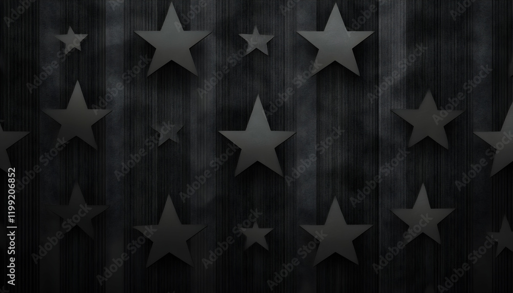 Poster abstract monochrome background featuring a pattern of dark grey stars on a textured wooden backdrop.