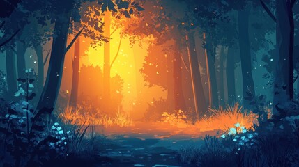 Golden Light Illuminates A Mystical Forest Path