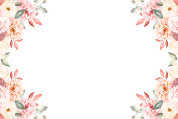 Watercolor flowers frame, background for design.