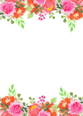 Watercolor flowers frame, background for design.