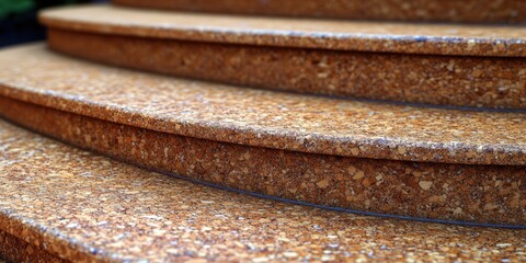 Close-up view of curved, brown cork stairs showcasing their textured surface and unique design.