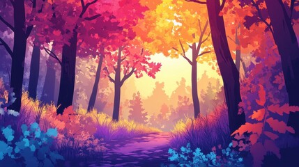 Vibrant Autumn Forest Path Scenic Landscape