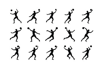 set of Vector isolated silhouette of Beach Volleyball a one man
