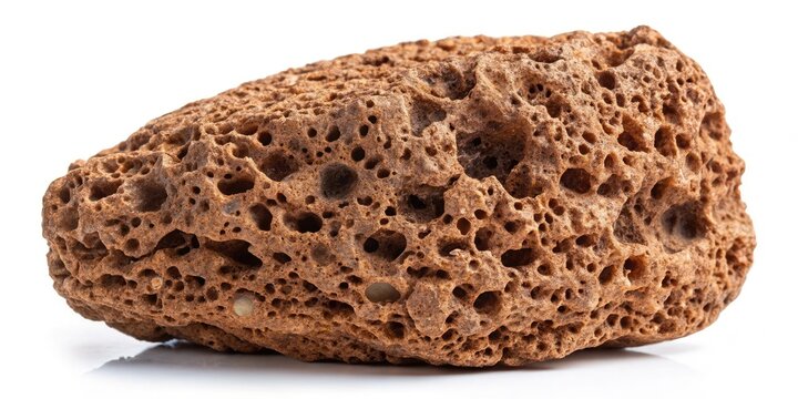 Raw Pumice Stone, Geological Specimen, Rule of Thirds, Natural Brown Stone, Isolated, White Background, PNG, High Resolution