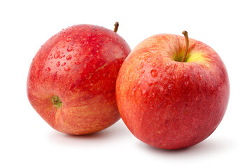 Gala apples with water droplets isolated on white background. Clipping path.