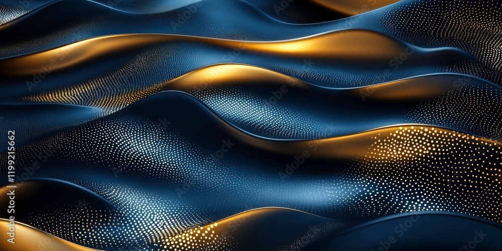 Poster abstract blue and gold waves: luxurious, flowing abstract waves of deep blue and shimmering gold cre