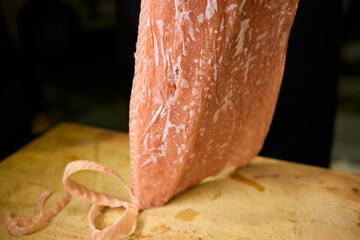 Masterful Artisan Cutting Techniques of Exquisite Fine Meat for Culinary Presentation Delights